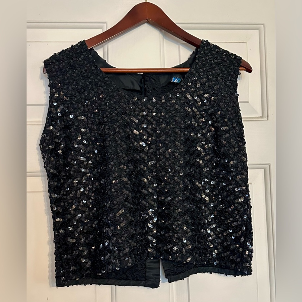 Women’s Bellino Top Black Sequin Sleeveless Tank Back Slit EU 38 US 4-6
